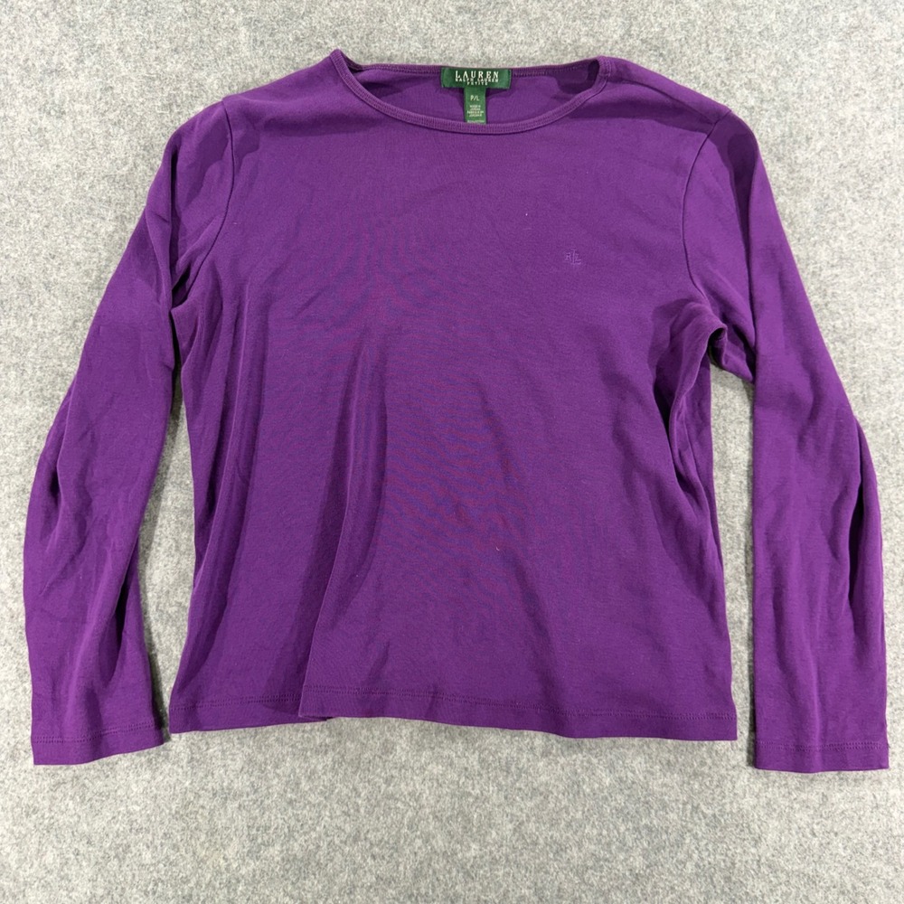 Lauren Ralph Lauren Petite Purple Long Sleeve Cotton Crew Neck Top P/L Logo
